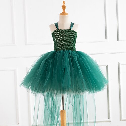 

Kids Girls' Dress Plain Strap Dress Performance Holiday Mesh Green Above Knee Sleeveless Princess Cute Dresses Spring Summer Loose 1 pc 3-12 Years