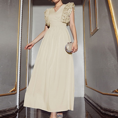 

Mujer Vestido de Fiesta Caqui Sin Mangas Color puro Volante Primavera Verano Escote en Pico Moda Fiesta 2022 S M L XL