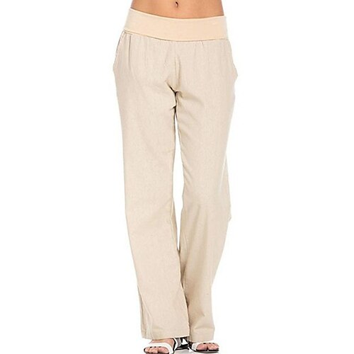

Women's Loungewear Bottom Nighty Pure Color Comfort Home Daily Cotton And Linen Long Pant Pocket Spring Summer White Black