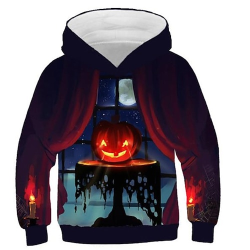 

Kids Boys Halloween Hoodie Pumpkin Outdoor 3D Print Long Sleeve Pocket Active 3-13 Years Fall Red