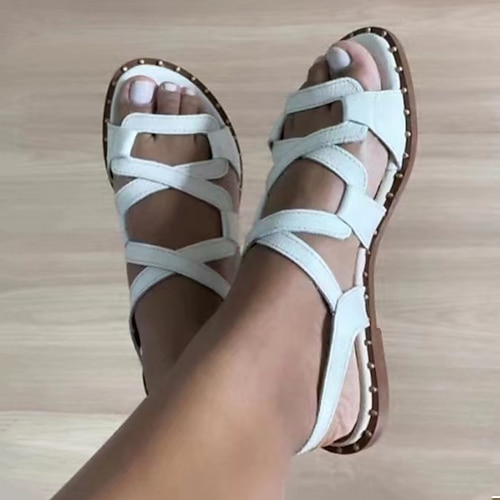 

Women's Sandals Gladiator Sandals Roman Sandals Plus Size Daily Beach Summer Flat Heel Open Toe Casual Minimalism Walking Shoes Faux Leather Loafer Elastic Band Solid Color Solid Colored Black White