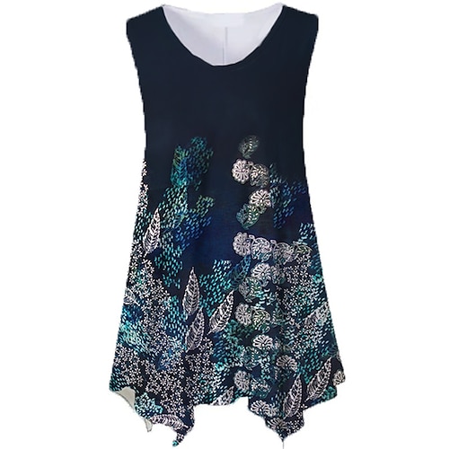 

Women's Plus Size Tops Tank Top Floral Print Sleeveless Crewneck Streetwear Daily Holiday Cotton Spandex Jersey Spring Summer Green Navy Blue