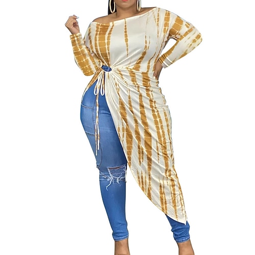 

Women's Plus Size Tops Blouse Shirt Tie Dye Asymmetric Print Long Sleeve Crewneck Streetwear Daily Going out Polyester Fall Spring Yellow