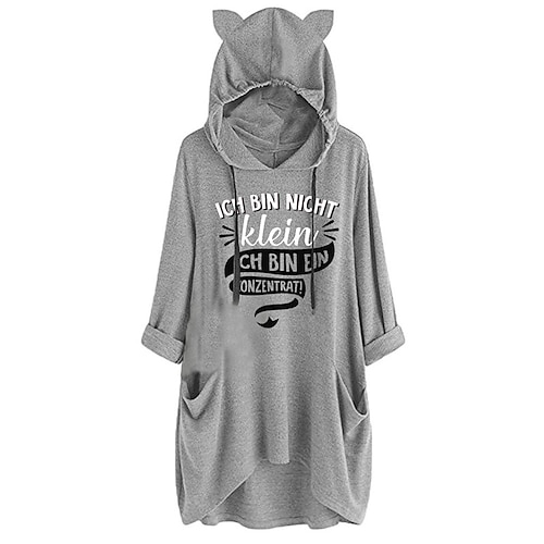 

Women's Shift Dress Short Mini Dress Gray Long Sleeve Letter Pocket Print Fall Spring Hooded Casual 2022 S M L XL XXL 3XL
