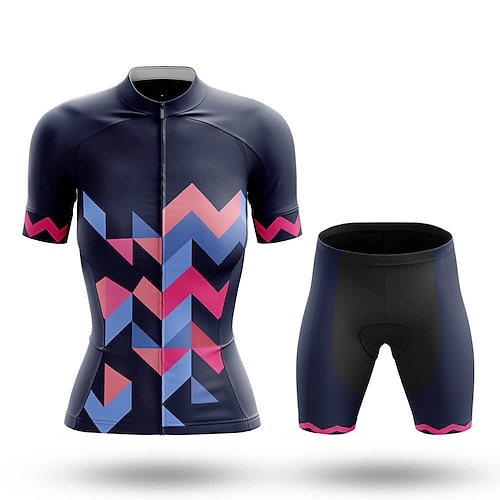 

Women's Cycling Jersey Cycling Jersey with Shorts Cycling Shorts Short Sleeve Mountain Bike MTB Road Bike Cycling Navy Dark Pink Black Geometic Novelty Bike Jersey Padded Shorts / Chamois Clothing