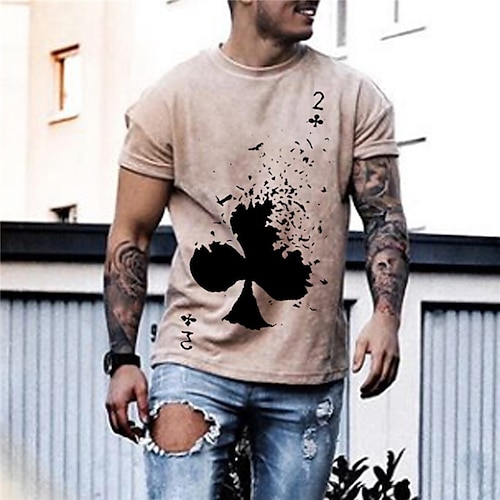 

Men's Unisex T shirt Tee Hot Stamping Graphic Prints Poker Crew Neck Street Daily Print Short Sleeve Tops Designer Casual Big and Tall Sports Brown / Summer