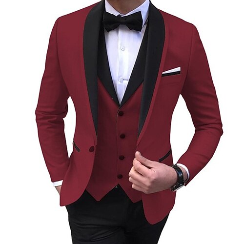 

BlackBurgundy BlackRoyal Blue Black White Men's Wedding Suits 3 Piece Solid Colored Tailored Fit Single Breasted One-button 2022