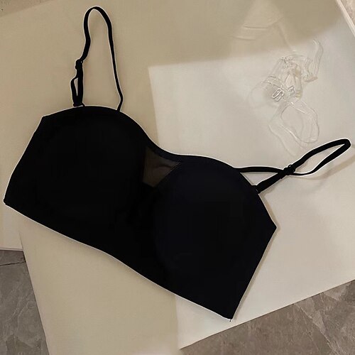 

Women's Bras Bralettes Wireless Padded Bras Strapless Full Coverage Solid Color Scoop Neck Micro-elastic Breathable Invisible Date Casual Daily Nylon White / 1 PC