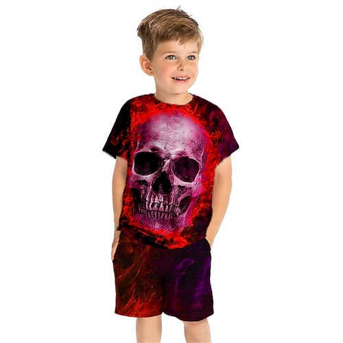 

Kids Boys Halloween T-shirt Shorts Clothing Set 2 Pieces Short Sleeve Red Skull Crewneck Print Street Sports Vacation Fashion Comfort Cool Daily 3-13 Years / Spring / Summer