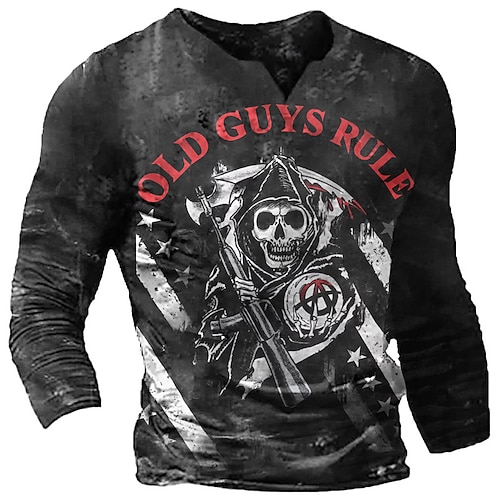 

Men's T shirt Tee 3D Print Graphic Patterned Skull V Neck Street Casual Print Long Sleeve Tops Designer Fashion Classic Comfortable Black / Summer