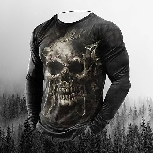 

Men's Unisex T shirt Tee 3D Print Graphic Prints Skull Crew Neck Daily Holiday Print Long Sleeve Tops Lightweight Casual Classic Big and Tall Black