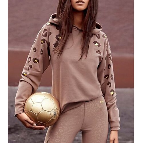 

Women's Hoodie Sweatshirt Leopard Print Casual Sports Streetwear Hoodies Sweatshirts Black Coffee