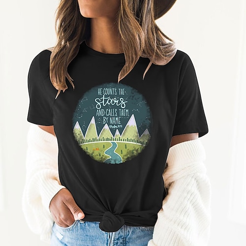 

Women's T shirt Tee Basic Print Letter Basic Round Neck T-shirt Sleeve Standard Summer Blue Dark Pink Dark Green Dark Blue Dark Gray