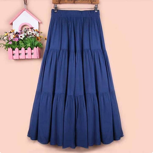 

Women's Skirt Swing Maxi Modal Blue Army Green Black Skirts Pleated Ruffle Fashion Casual Daily Weekend One-Size / Loose Fit