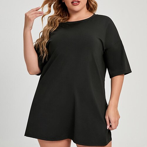 

Women's Plus Size Tops T shirt Tee Plain Short Sleeve Crewneck Basic Essential Daily Going out Polyester Spring Summer White Black