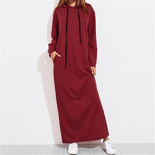 

Women's Pajamas Winter Nightgown Dress Nighty Pure Color Comfort Home Daily Cotton Hoodie Long Sleeve Pocket Hoodie Winter Fall Red Gray / Pjs