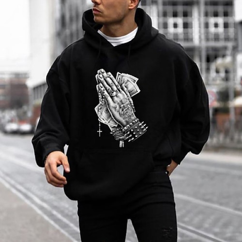 

Men's Hoodie Pullover Hoodie Sweatshirt Graphic Patterned Hand Pocket Print Daily Holiday Going out Hot Stamping Casual Streetwear Hoodies Sweatshirts Black