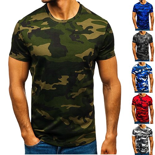 

Men's Hiking Tee shirt Short Sleeve Tee Tshirt Top Outdoor Breathable Quick Dry Lightweight Summer Army green camouflage Red camouflage Light blue camouflage Climbing Beach Camping / Hiking / Caving