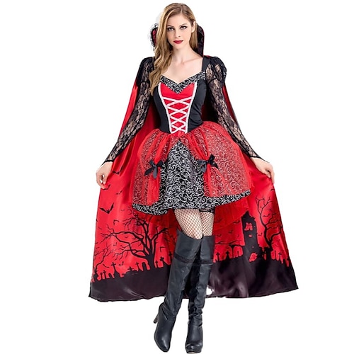 

Witch Vampire Cosplay Costume Masquerade Adults' Women's Dresses Dress Masquerade Festival / Holiday Polyster Red Women's Easy Carnival Costumes Solid Colored