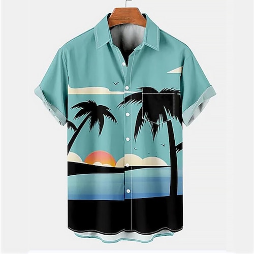 

Men's Shirt 3D Print Coconut Tree Turndown Street Casual Button-Down Print Short Sleeves Tops Designer Casual Fashion Breathable Blue / Summer / Spring / Summer