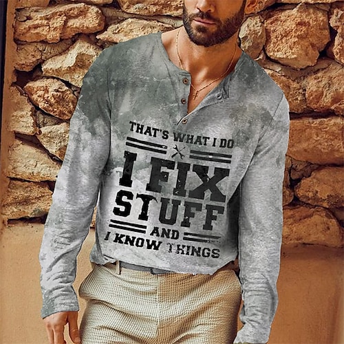 

Men's Henley Shirt Tee T shirt Tee 3D Print Graphic Patterned Letter Plus Size Henley Daily Sports Button-Down Print Long Sleeve Tops Designer Basic Casual Classic Gray / Summer / Spring / Summer