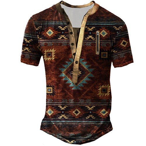 

Men's Henley Shirt Tee T shirt Tee 3D Print Graphic Patterned Geometry Plus Size Henley Daily Sports Zipper Button-Down Short Sleeve Tops Designer Basic Classic Big and Tall Coffee / Summer
