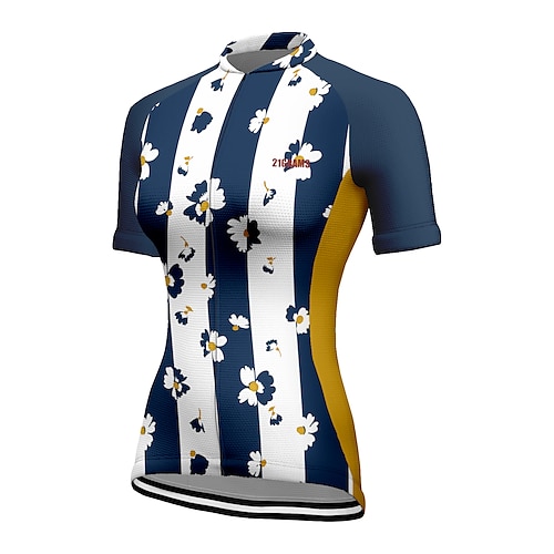 

21Grams Women's Cycling Jersey Short Sleeve Bike Top with 3 Rear Pockets Mountain Bike MTB Road Bike Cycling Breathable Quick Dry Moisture Wicking Reflective Strips Dark Navy Stripes Floral Botanical