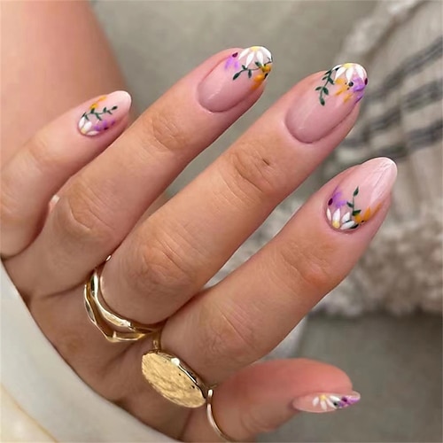 

24pcs Fresh and Elegant Small Flower Round Head Manicure Piece Wearing Nail Finished 24 Pieces Boxed Nails