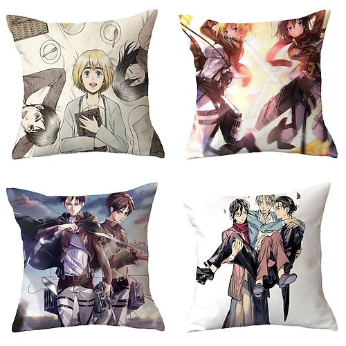 

Attack on Titan Double Side Cushion Cover 4PC Soft Decorative Square Throw Pillow Cover Cushion Case Pillowcase for Sofa Bedroom Superior Quality Machine Washable