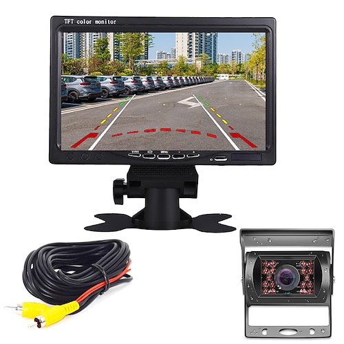 

Vehicle Backup Camera 7"" Monitor,18 IR Night Vision Rear View Camera Without Guide Line IP 67 Waterproof, 4 Pins Aviation Extension Cable for 33FT Length RVs, Bus, Trailer,Truck