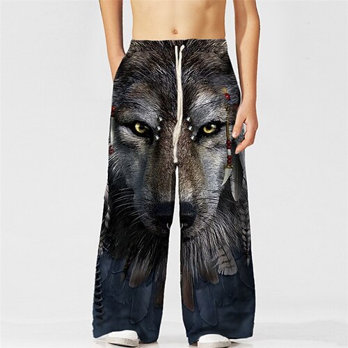 

Kids Boys Pants Gray Wolf Animal Drawstring Spring Summer 3D Print Street 3-10 Years