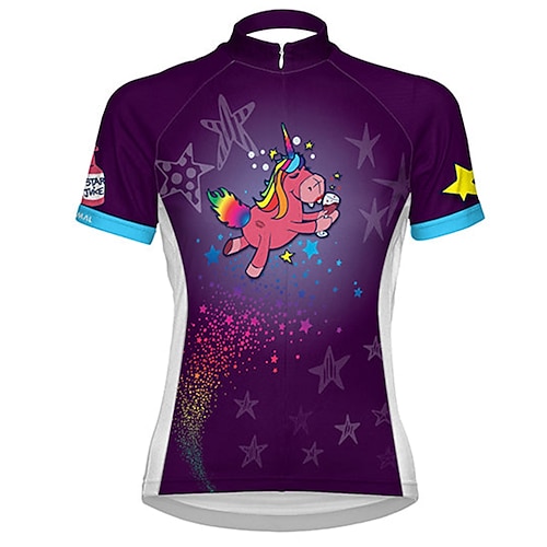 

21Grams Women's Cycling Jersey Short Sleeve Bike Jersey Top with 3 Rear Pockets Mountain Bike MTB Road Bike Cycling Breathable Quick Dry Moisture Wicking Purple Unicorn Stars Spandex Polyester Sports