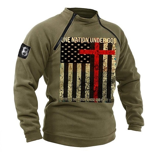 

Men's Sweatshirt Pullover Graphic Patterned National Flag Zipper Print Casual Daily Sports 3D Print Basic Streetwear Hoodies Sweatshirts Army Green