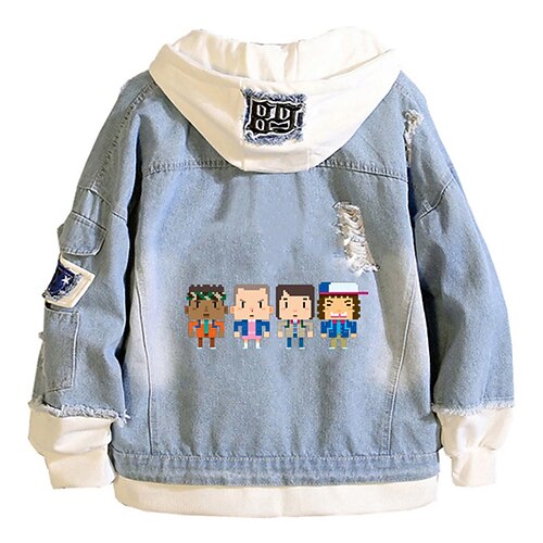

Inspired by Stranger Things Hellfire Club Eddie Munson Anime Cartoon Denim Anime Denim Jacket Harajuku Kawaii Coat For Men's / Women's / Couple's