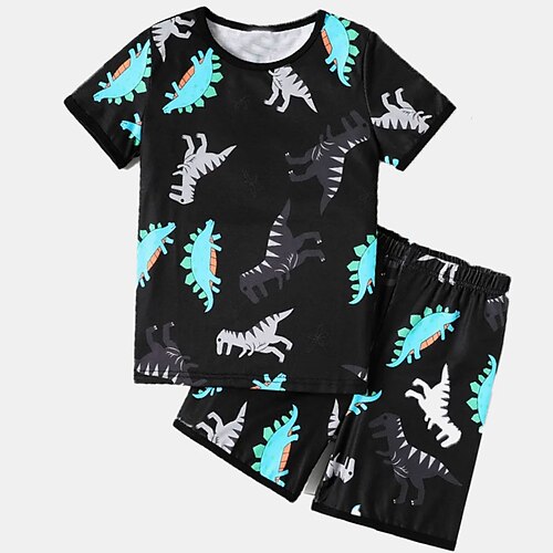 

Kids Boys T-shirt Shorts Clothing Set 2 Pieces Short Sleeve Black Dinosaur Animal Crewneck Print Street Sports Vacation Fashion Comfort Cool Daily 3-13 Years