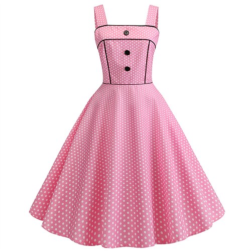 

Women's A Line Dress Knee Length Dress Pink Sleeveless Polka Dot Cold Shoulder Button Print Spring Summer Spaghetti Strap Elegant Vintage 2022 S M L XL 2XL