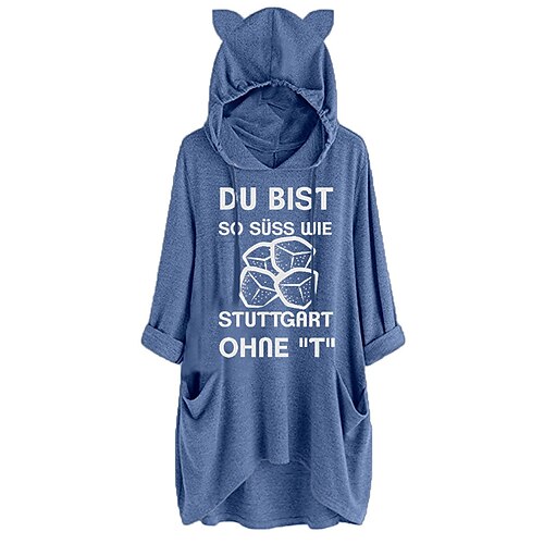 

Women's Shift Dress Short Mini Dress Blue Gray Long Sleeve Print Letter Pocket Print Fall Spring Hooded Casual 2022 S M L XL XXL 3XL