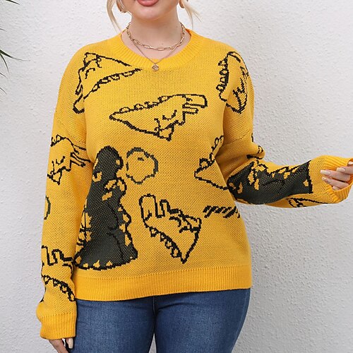 

Women's Plus Size Tops Pullover Sweatshirt Animal Long Sleeve Crewneck Streetwear Daily Going out Acrylic Fall Winter Black Gray