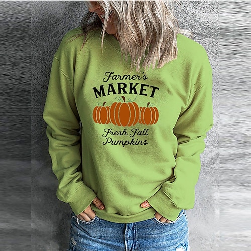 

Women's Sweatshirt Pumpkin Letter Print Casual Hot Stamping Casual Athletic Hoodies Sweatshirts Green Black Blue