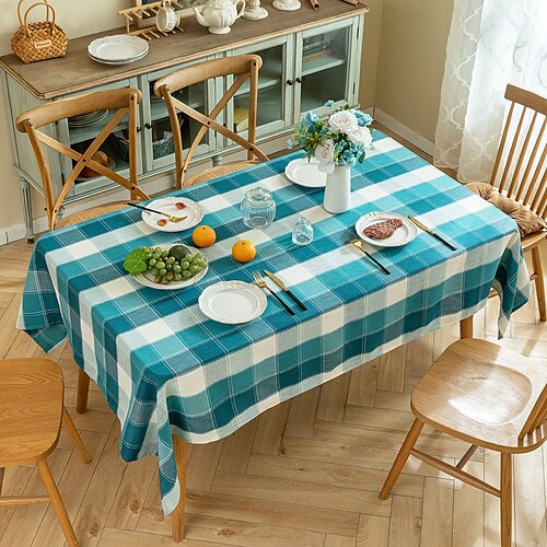 

Green Grid Table Cloth Table Cover for Kitchen Dinning Wrinkle Free Tablecloths Rectangle Home Decoration