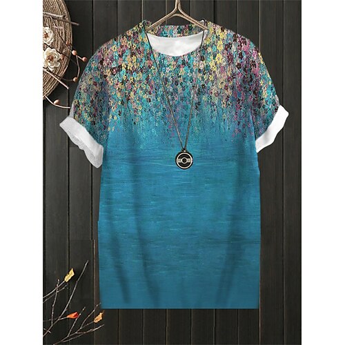 

Women's Plus Size Tops T shirt Tee Floral Color Gradient Print Short Sleeve Crewneck Streetwear Daily Sports Cotton Spandex Jersey Spring Summer Green Blue