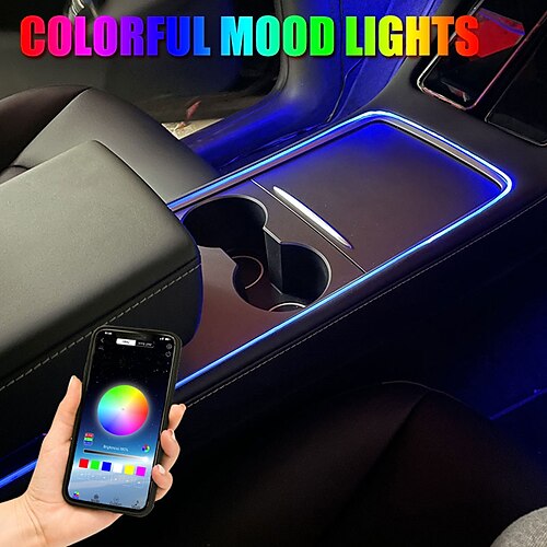 

1 in 1 Tesla Model 3 Y Indoor Neon Center Console Lamp Ambient Lighting RGB Ribbon Fiber Optic Ribbon with App Control