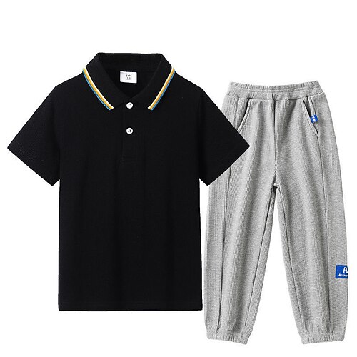 

Kids Boys T-shirt Pants Clothing Set 2 Pieces Short Sleeve Green White Black Solid Color Casual Daily 3-12 Years