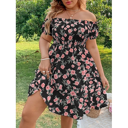 

Women's A Line Dress Short Mini Dress White Black Red Beige Short Sleeve Print Print Spring Summer Off Shoulder Stylish Casual 2022 XL XXL 3XL 4XL 5XL