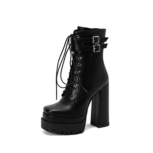 

Women's Boots Daily Booties Ankle Boots Winter Chunky Heel Square Toe Minimalism PU Leather Zipper Solid Colored Black Brown White