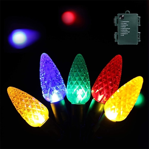 

C6 Bulbs Christmas Lights with Timer - 50 LED 16.4ft Strawberry Battery String Light for Outdoor Indoor - Mini Lighting Decor Patio Wreath Garland Party Xmas Tree Christmas Decorations