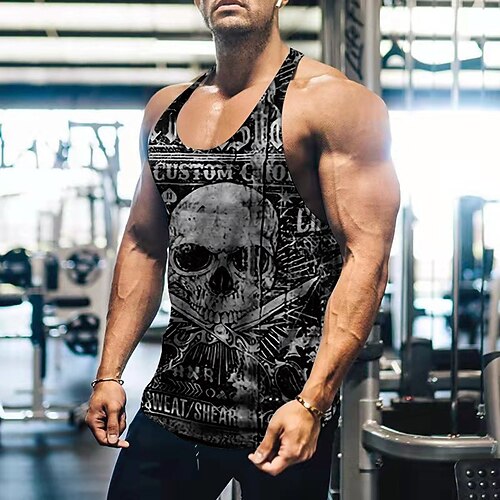 

Men's Tank Top Vest 3D Print Graphic Patterned Skull Crew Neck Street Casual Print Sleeveless Tops Basic Fashion Classic Comfortable Black / Summer