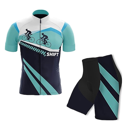 

21Grams Men's Cycling Jersey with Shorts Short Sleeve Mountain Bike MTB Road Bike Cycling Sky Blue Graphic Bike Clothing Suit 3D Pad Breathable Quick Dry Moisture Wicking Back Pocket Polyester Spandex