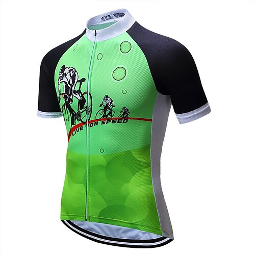 

21Grams Men's Cycling Jersey Short Sleeve Bike Top with 3 Rear Pockets Mountain Bike MTB Road Bike Cycling Breathable Quick Dry Moisture Wicking Reflective Strips Green Graphic Polyester Spandex