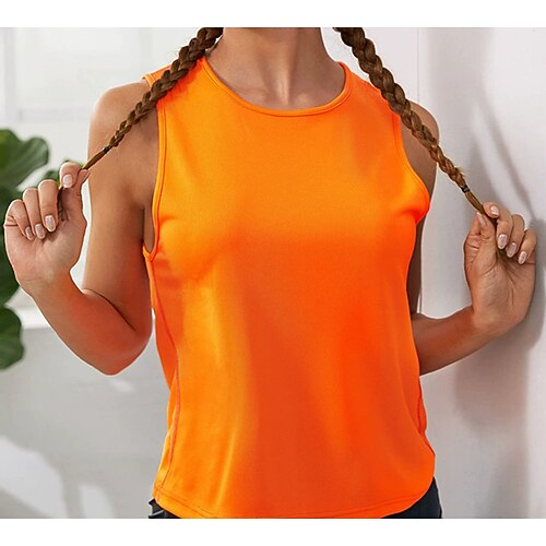 

Women's Strap Tank Top Light Support Bow Solid Color Orange Yoga Top Plus Size Sleeveless Sport Activewear Quick Dry Comfortable Inelastic Slim